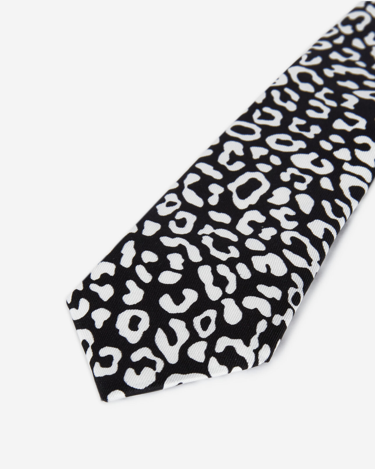 The Kooples MEN BLACK WHITE black silk tie with leopard print