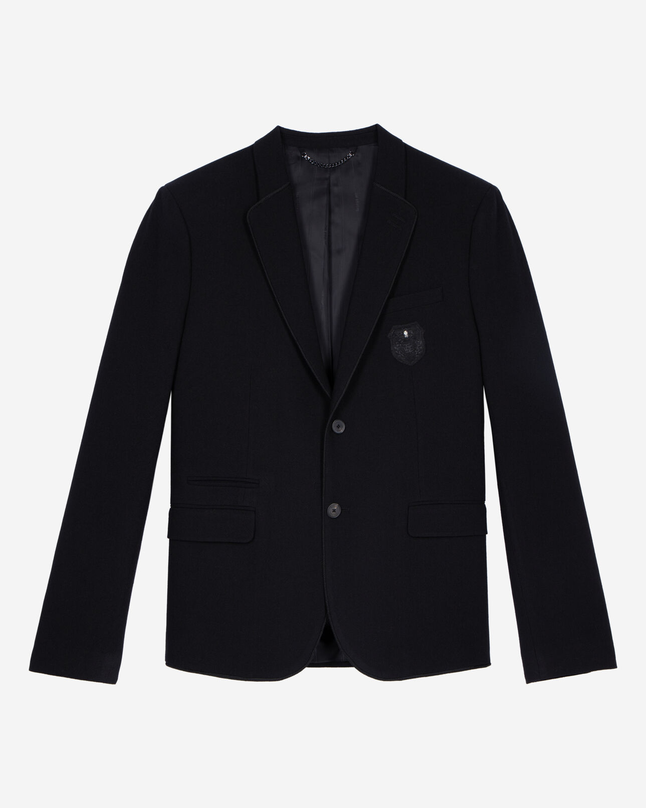 The Kooples MEN BLACK straight-cut black wool piqué jacket