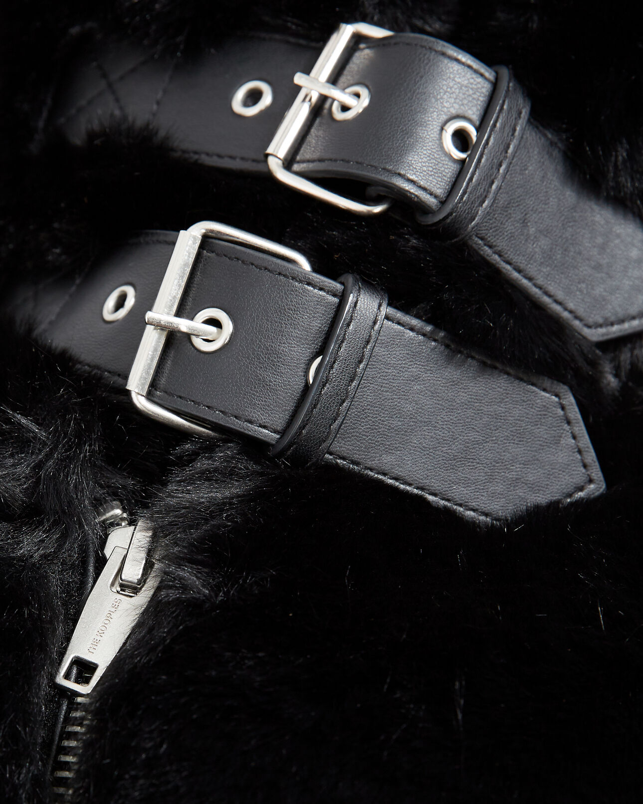 The Kooples WOMEN BLACK black leather and faux fur coat