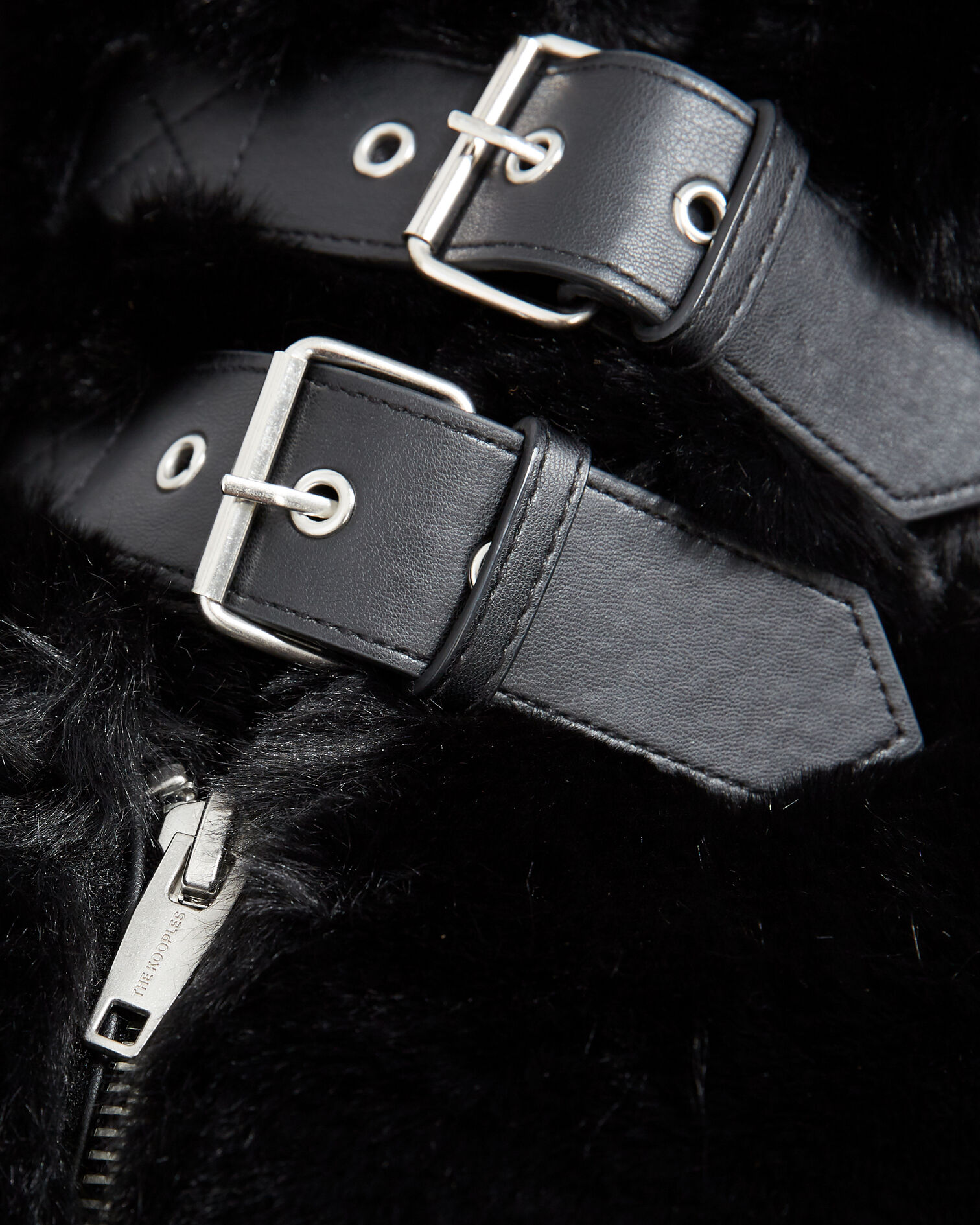Black leather and faux fur coat, BLACK, hi-res image number null