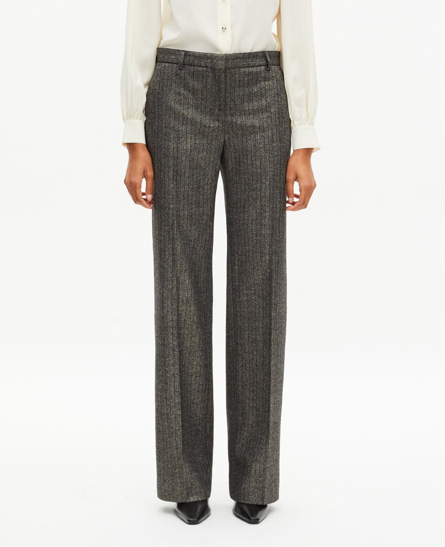 The Kooples WOMEN BLACK gold and black lurex herringbone straight-leg pants