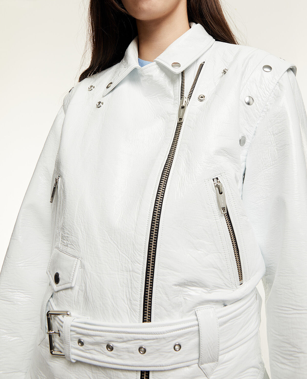 Leather jacket with zip off sleeves online