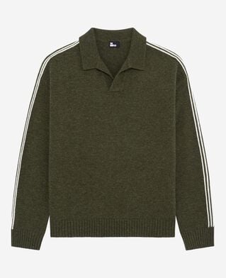 The Kooples HERREN GREEN wollpullover mit rollkragen und kontrastierenden khakistreifen