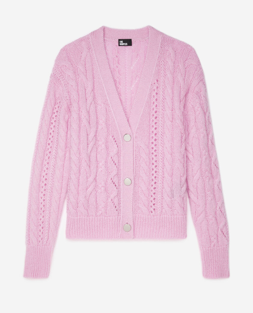 The Kooples FEMME PINK cardigan en mélange de laine torsadé rose