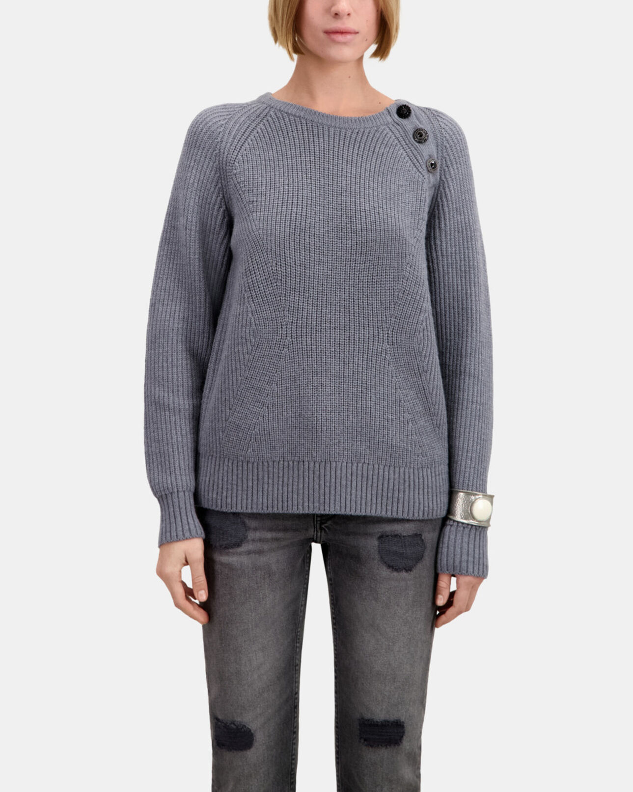 The Kooples WOMEN MIDDLE GREY MEL grey wool sweater with bijou buttons