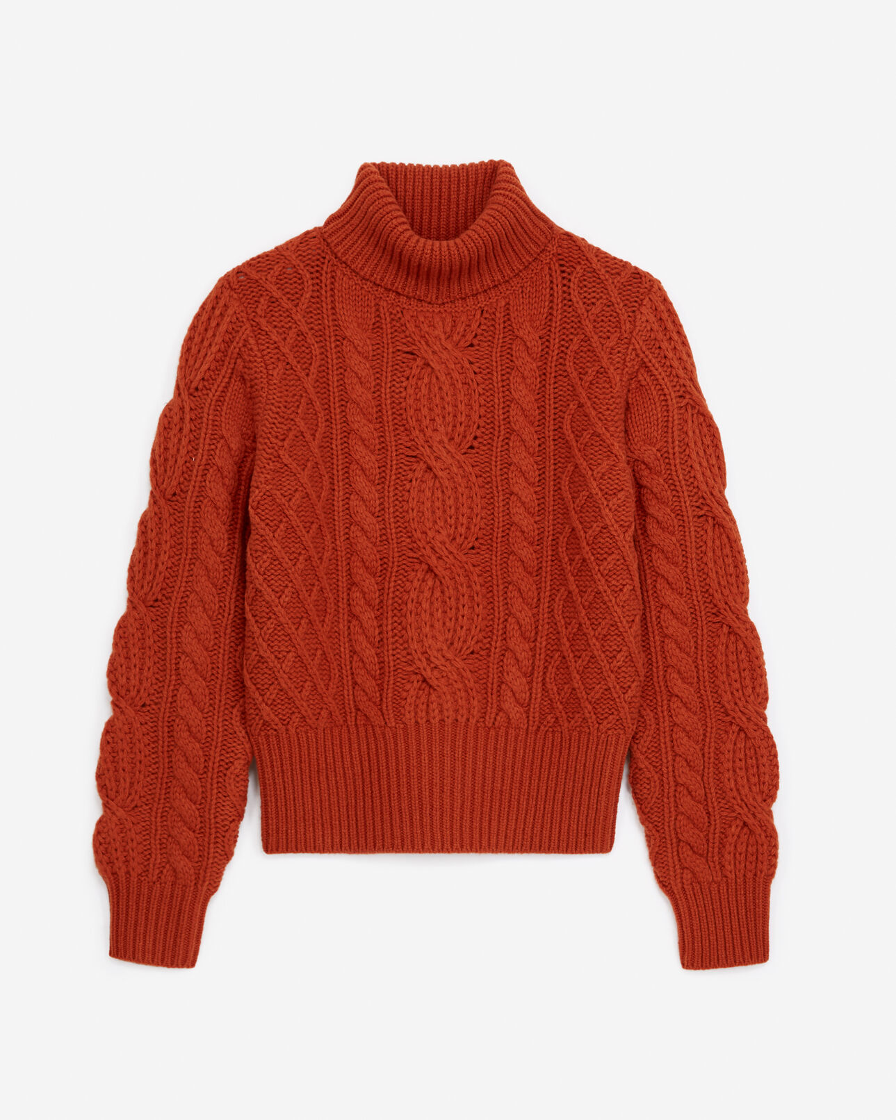 The Kooples FEMME ROUILLE pull laine à torsades rouille col roulé