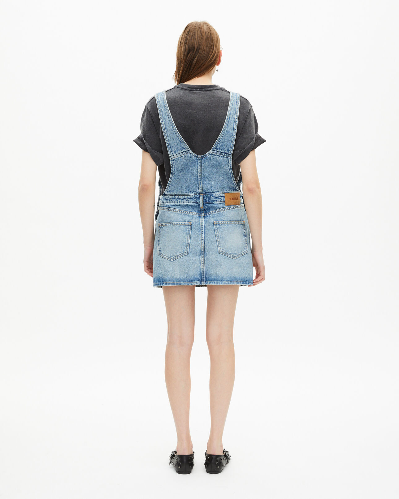 The Kooples WOMEN BLUE BLEACHED / NAVY short denim dungaree dress