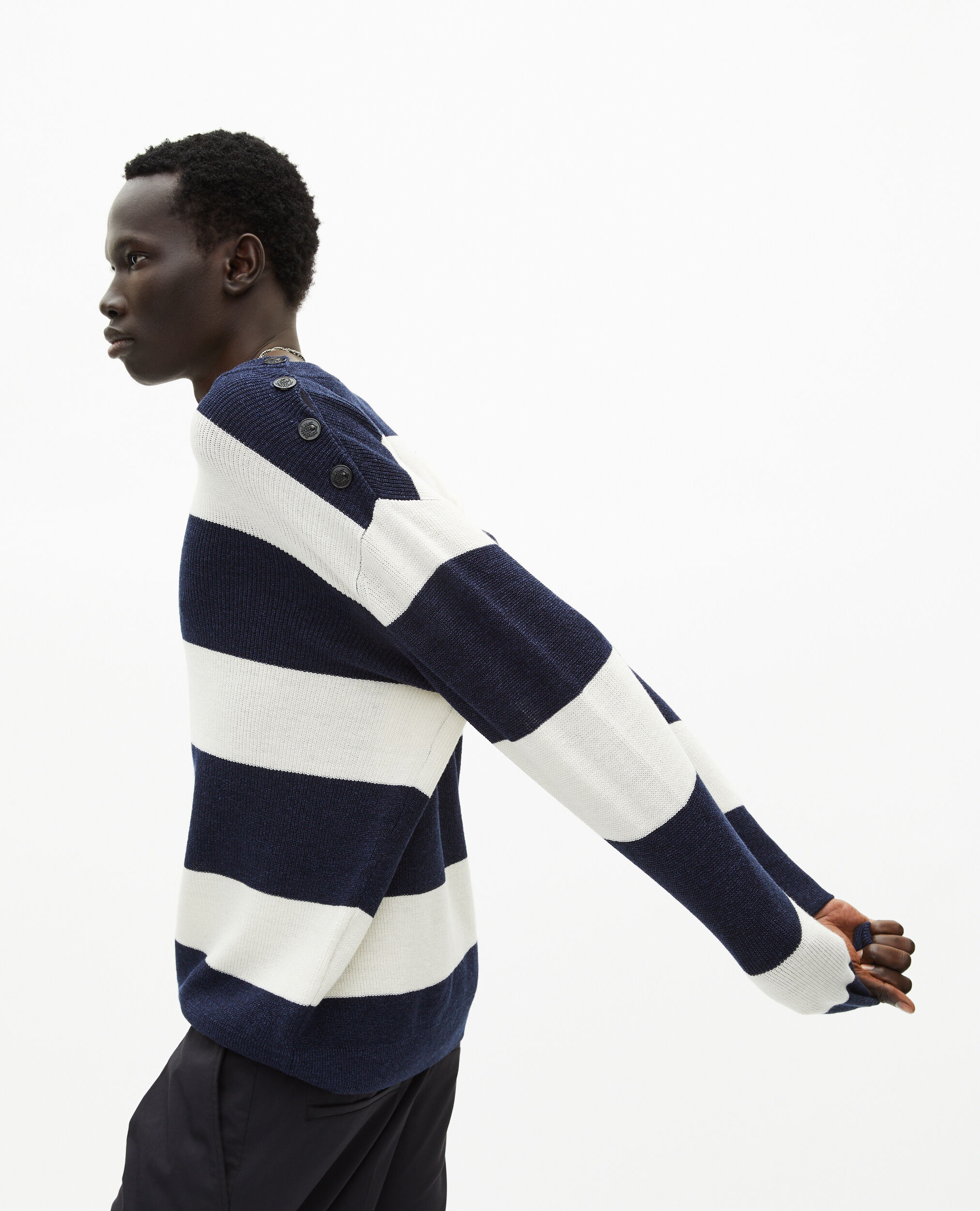 Navy stripe wool and linen sweater, ECRU NAVY, hi-res image number null