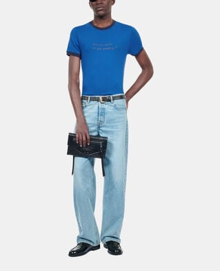 The Kooples HERREN BLUE BRUT blaues t-shirt mit are you alive-siebdruck