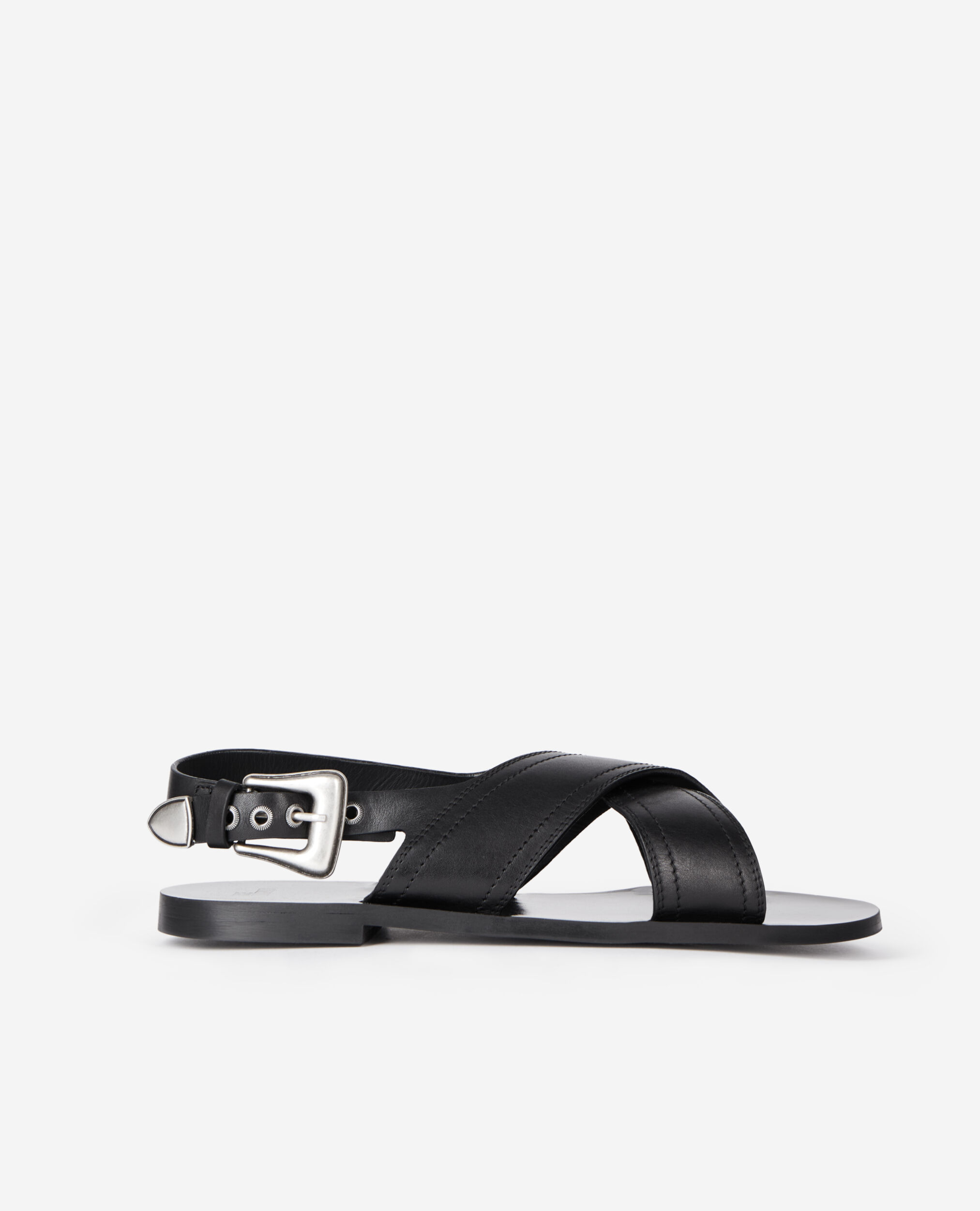 Sandales en cuir noir, BLACK, hi-res image number null