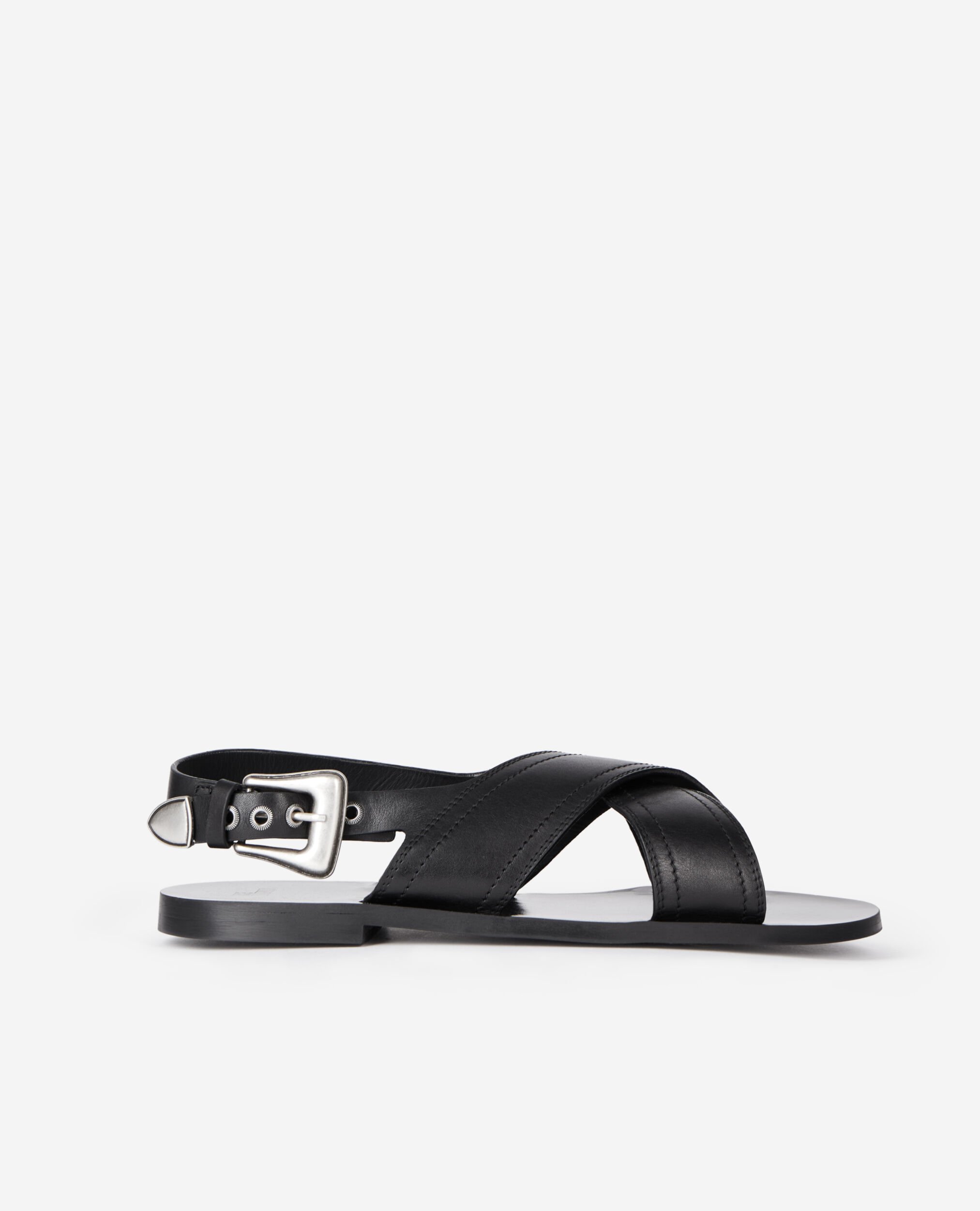 Sandales en cuir noir, BLACK, hi-res image number null