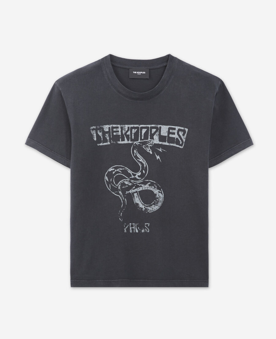t-shirt noir délavé coton motif serpent
