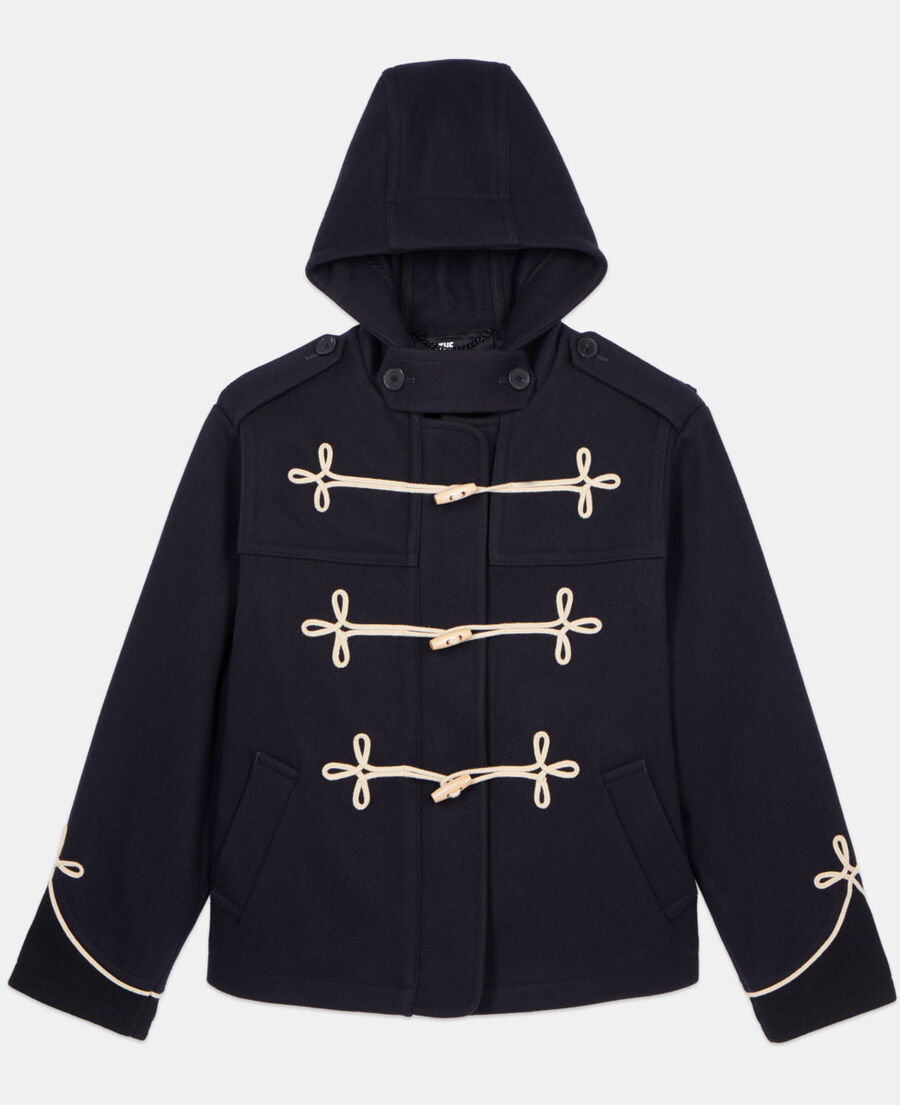 The Kooples F NAVY navy blue hooded short pea coat