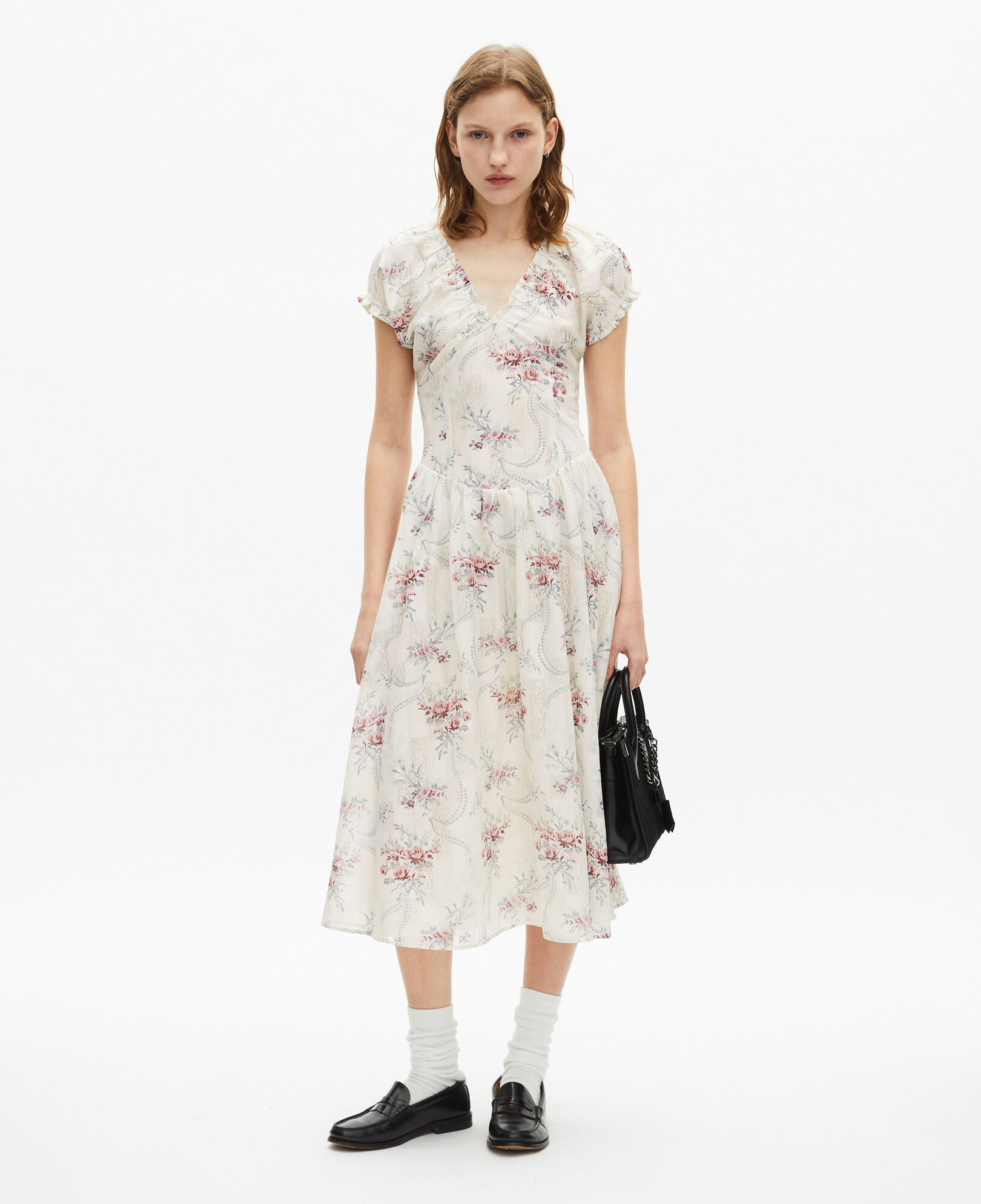 The Kooples DAMEN OFF WHITE / PINK langes kleid mit weißem „antik flowers“-print