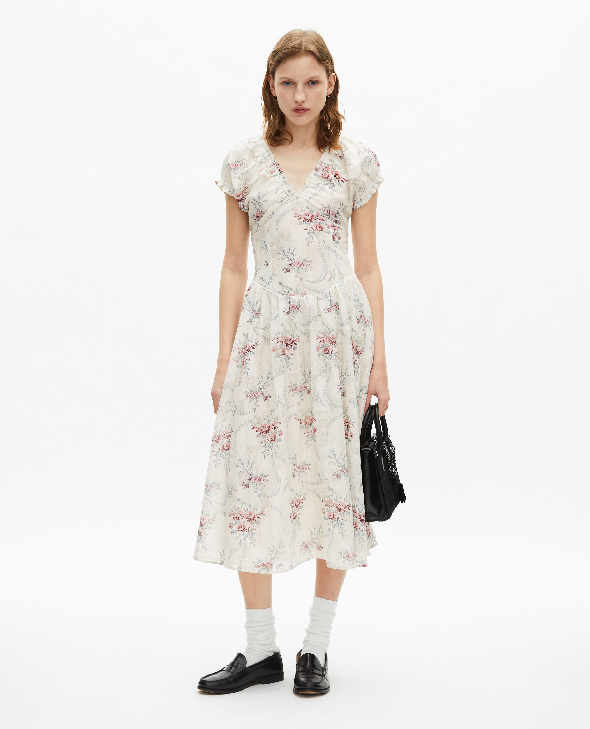 Long white 'Antik flowers' print dress, OFF WHITE / PINK, hi-res image number null
