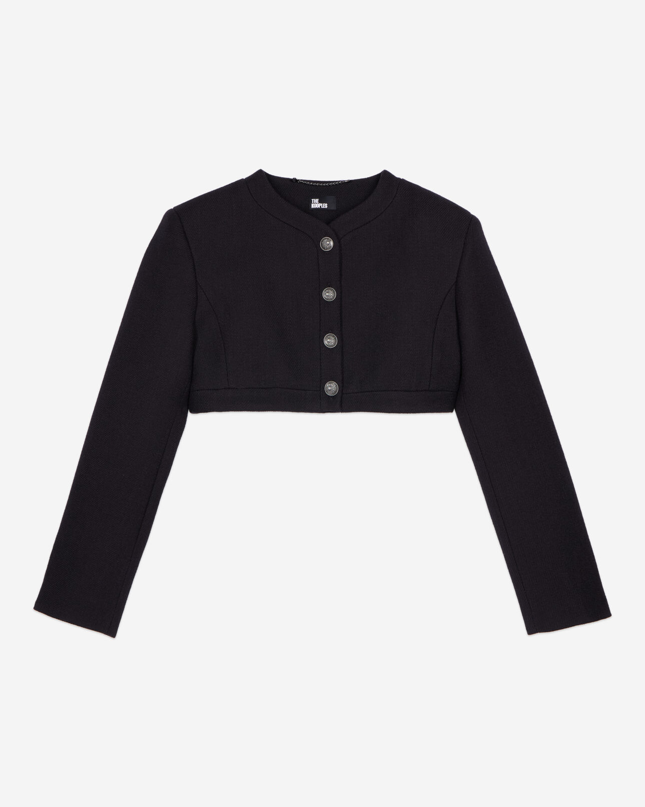 The Kooples FEMME BLACK veste en laine et coton noire