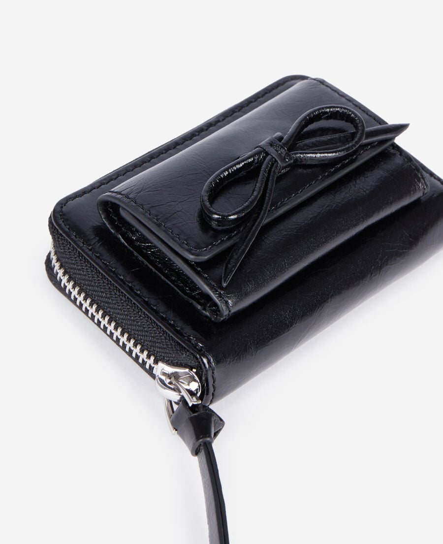 The Kooples FEMME BLACK porte-monnaie amelia en cuir craquel&eacute; noir