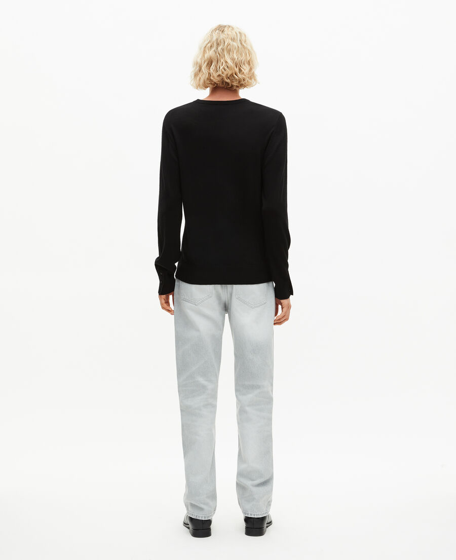 The Kooples HOMME BLACK pull col v en laine mérinos noir