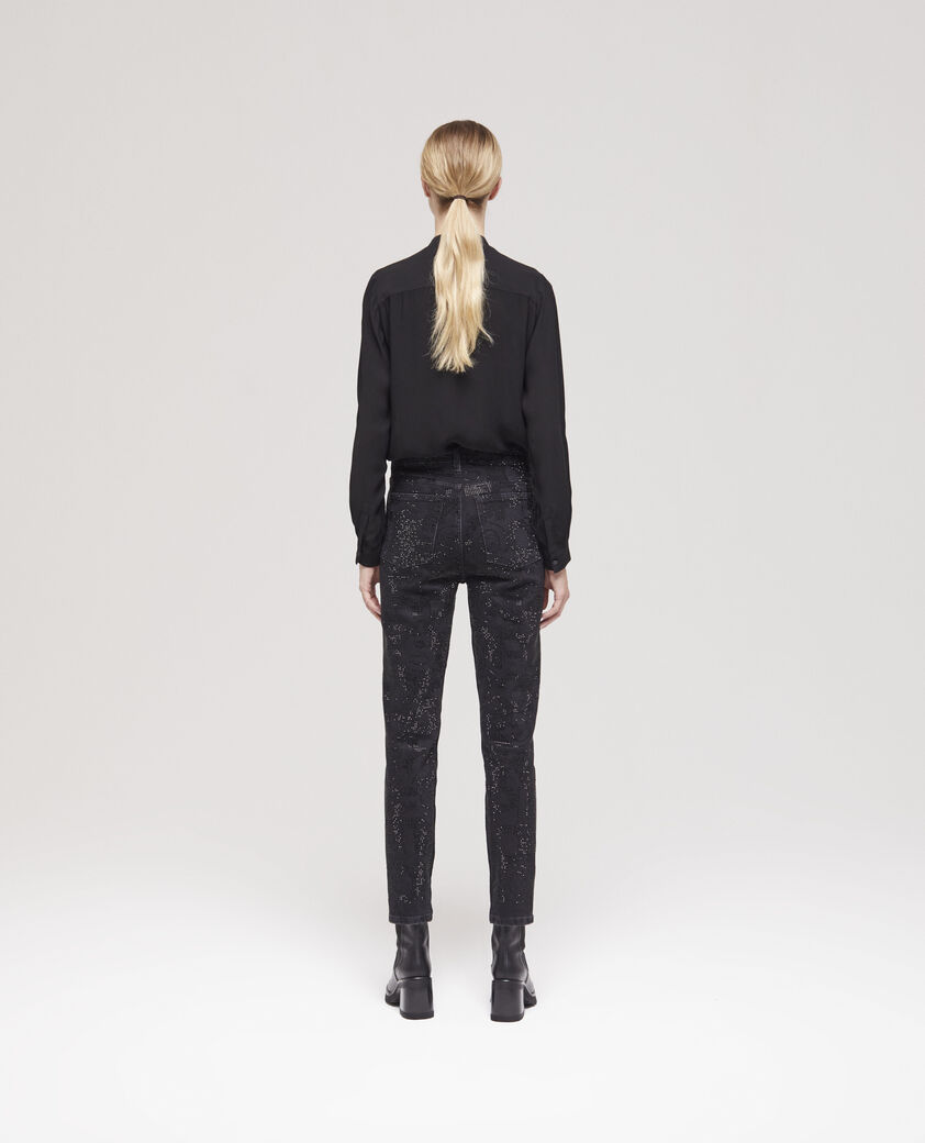 The Kooples WOMEN BLACK WASHED logo black slim-fit jeans with rhinestones