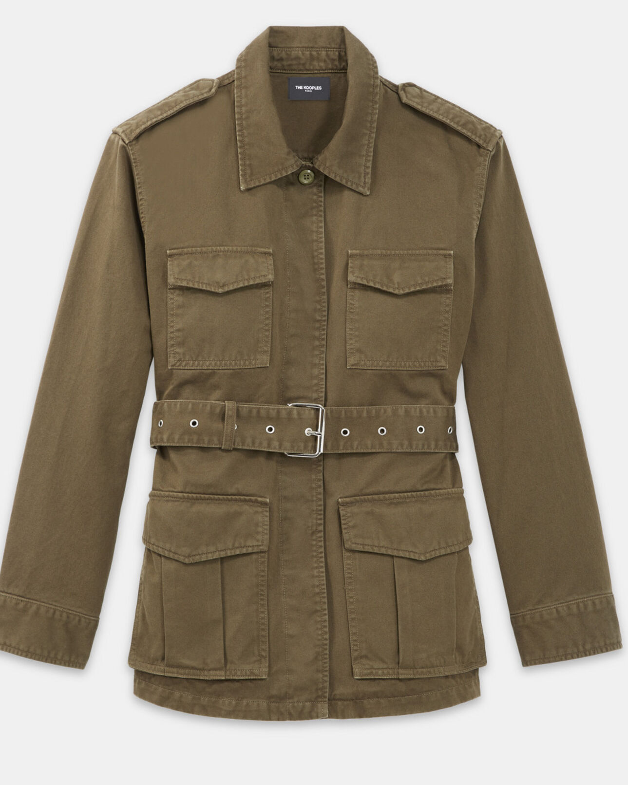 The Kooples FEMME KAKI veste en jean ceinturée kaki