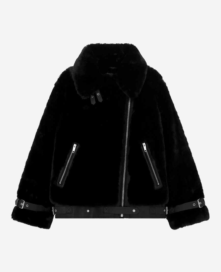 The Kooples F BLACK black fur-effect aviator jacket