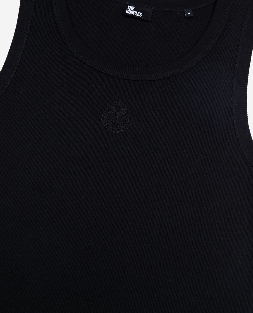 The Kooples H BLACK WASHED tank top with black coat-of-arms embroidery