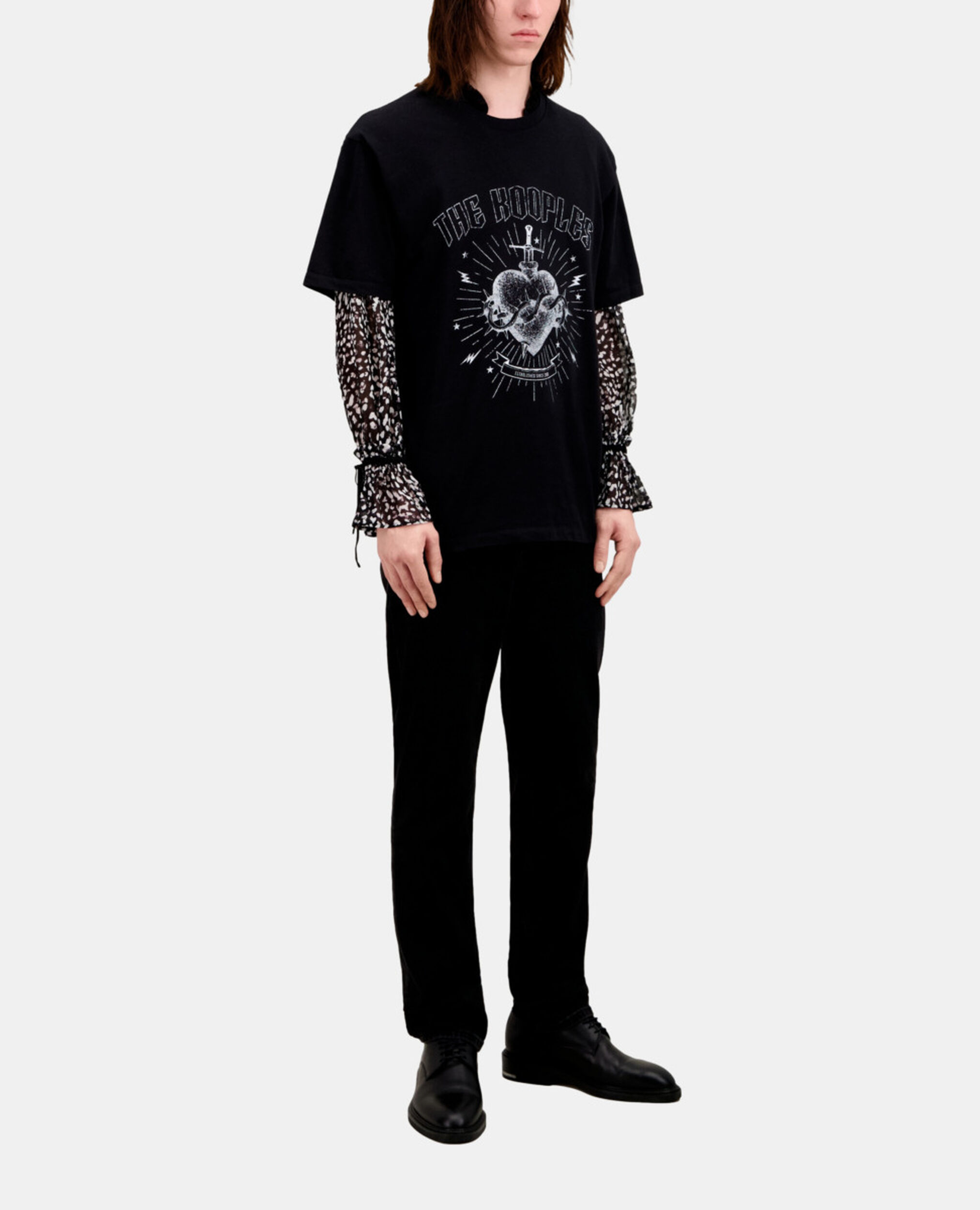 T-shirt Homme noir avec sérigraphie Dagger through heart, BLACK WASHED, hi-res image number null