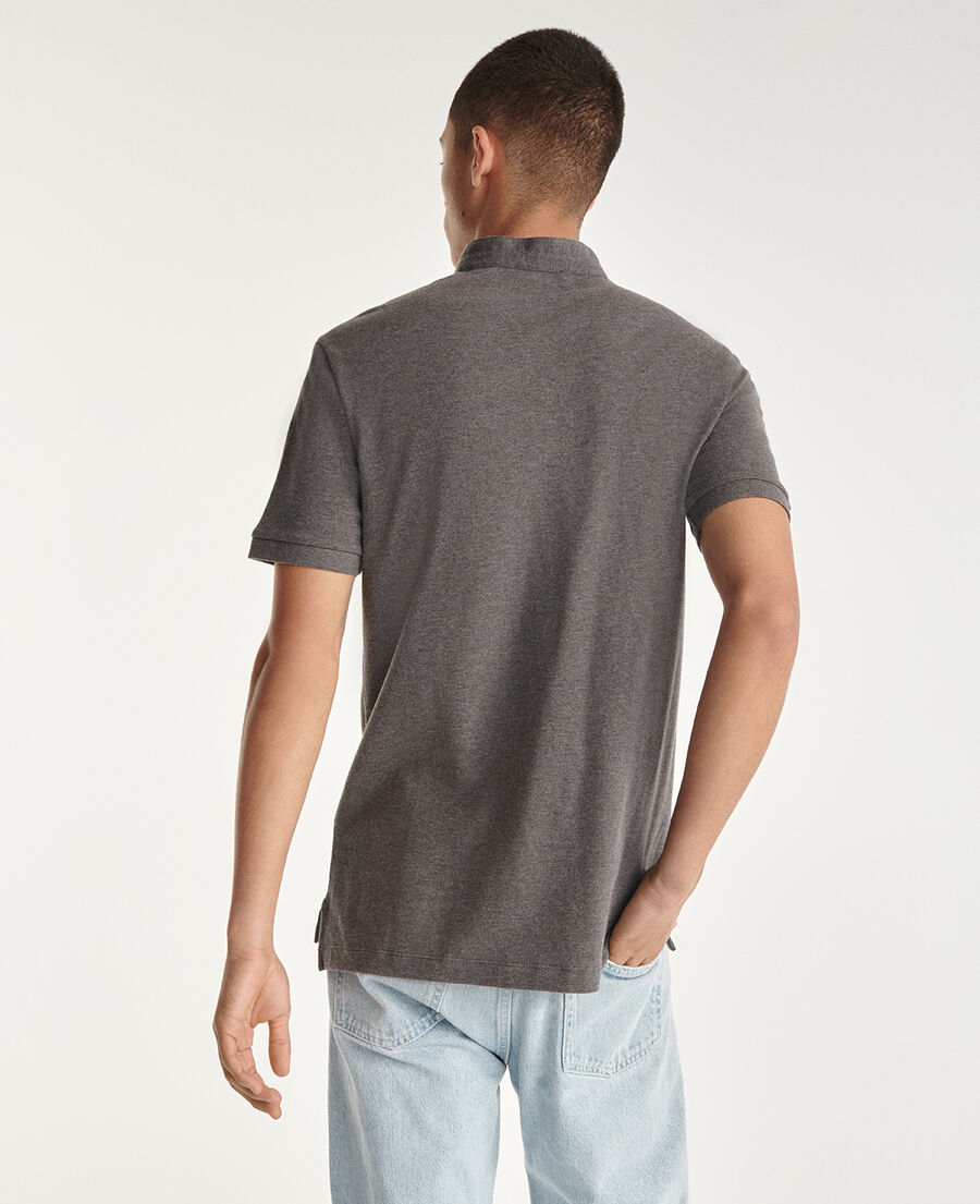 gray cotton polo with officer collar
