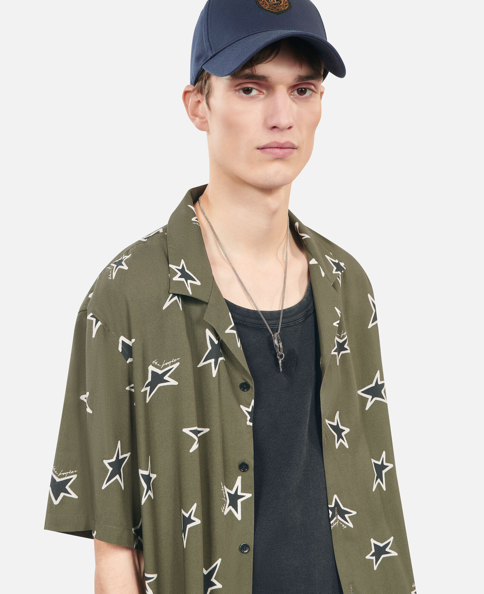 The Kooples MEN KAKI BLACK short-sleeved star printed shirt