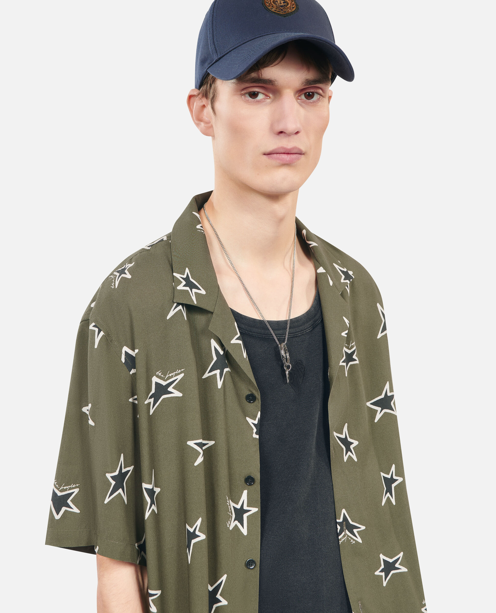 Short-sleeved star printed shirt, KAKI BLACK, hi-res image number null