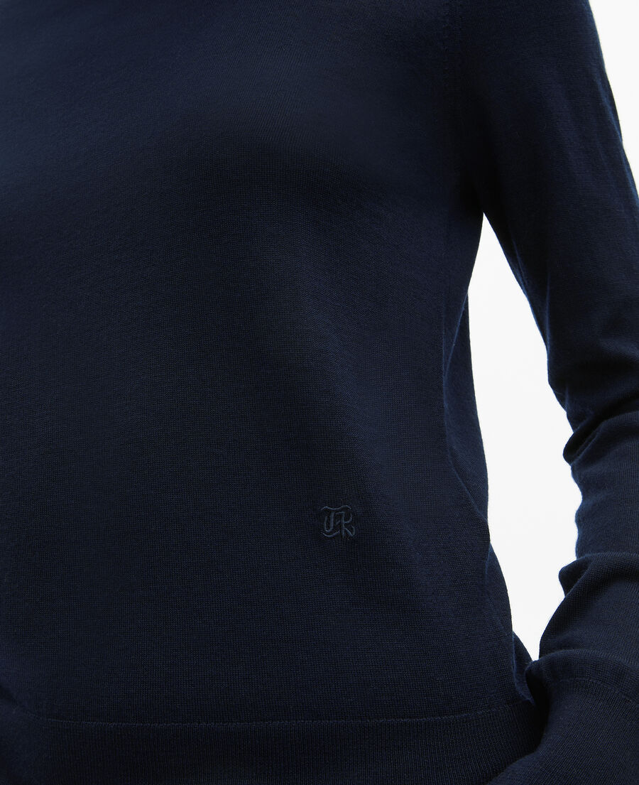 The Kooples F NAVY round-neck sweater in navy merino wool