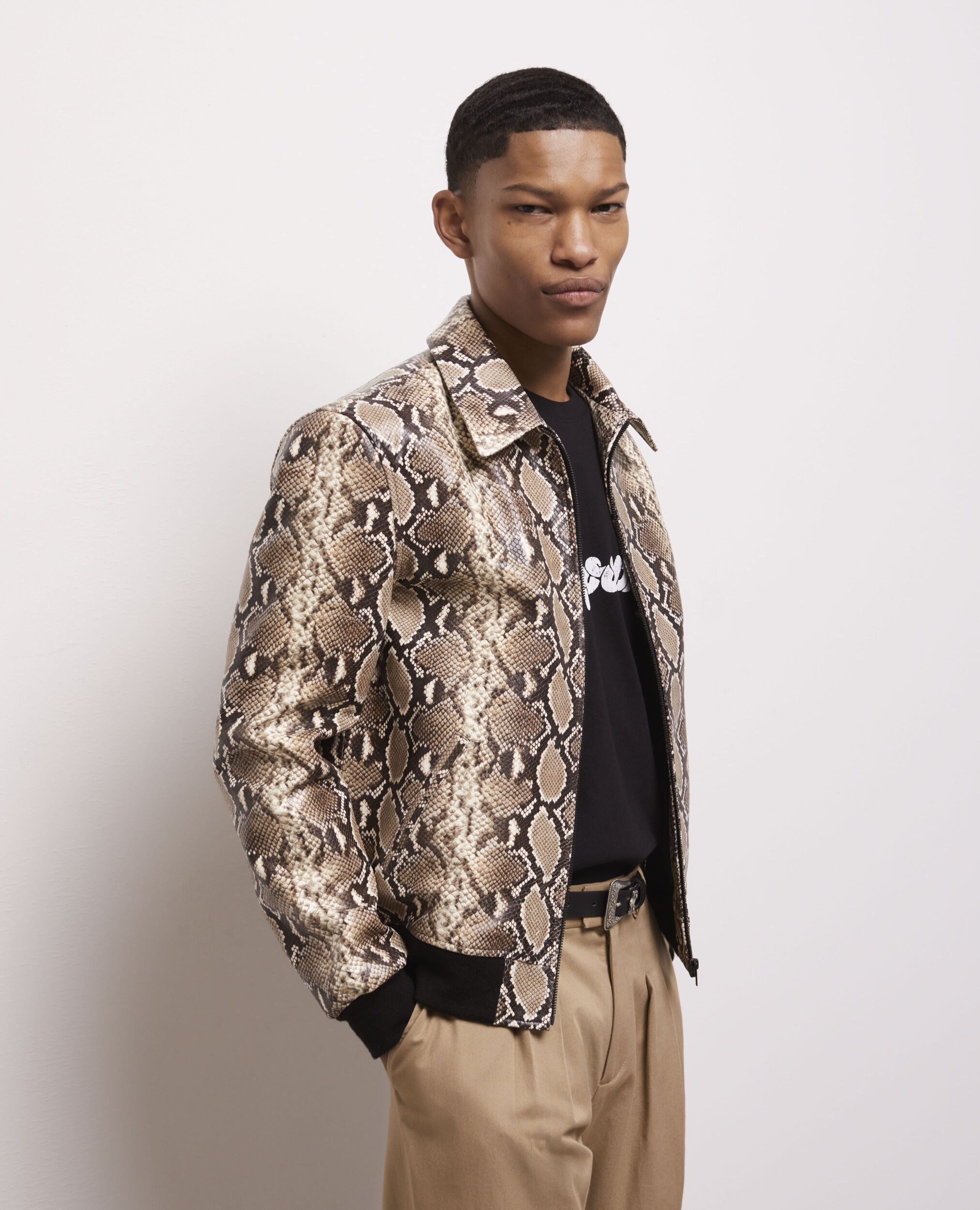 Snakeskin-effect leather jacket for men | The Kooples - US
