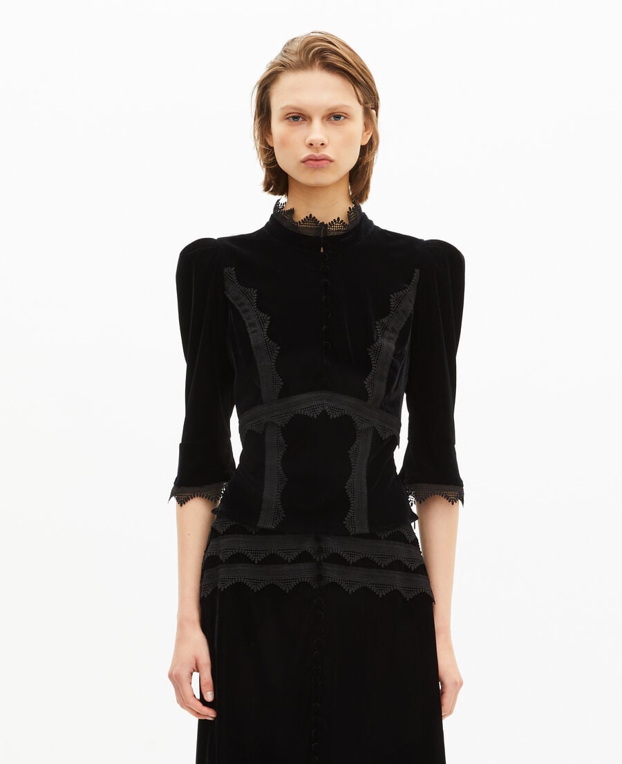 The Kooples FEMME BLACK top en velours noir