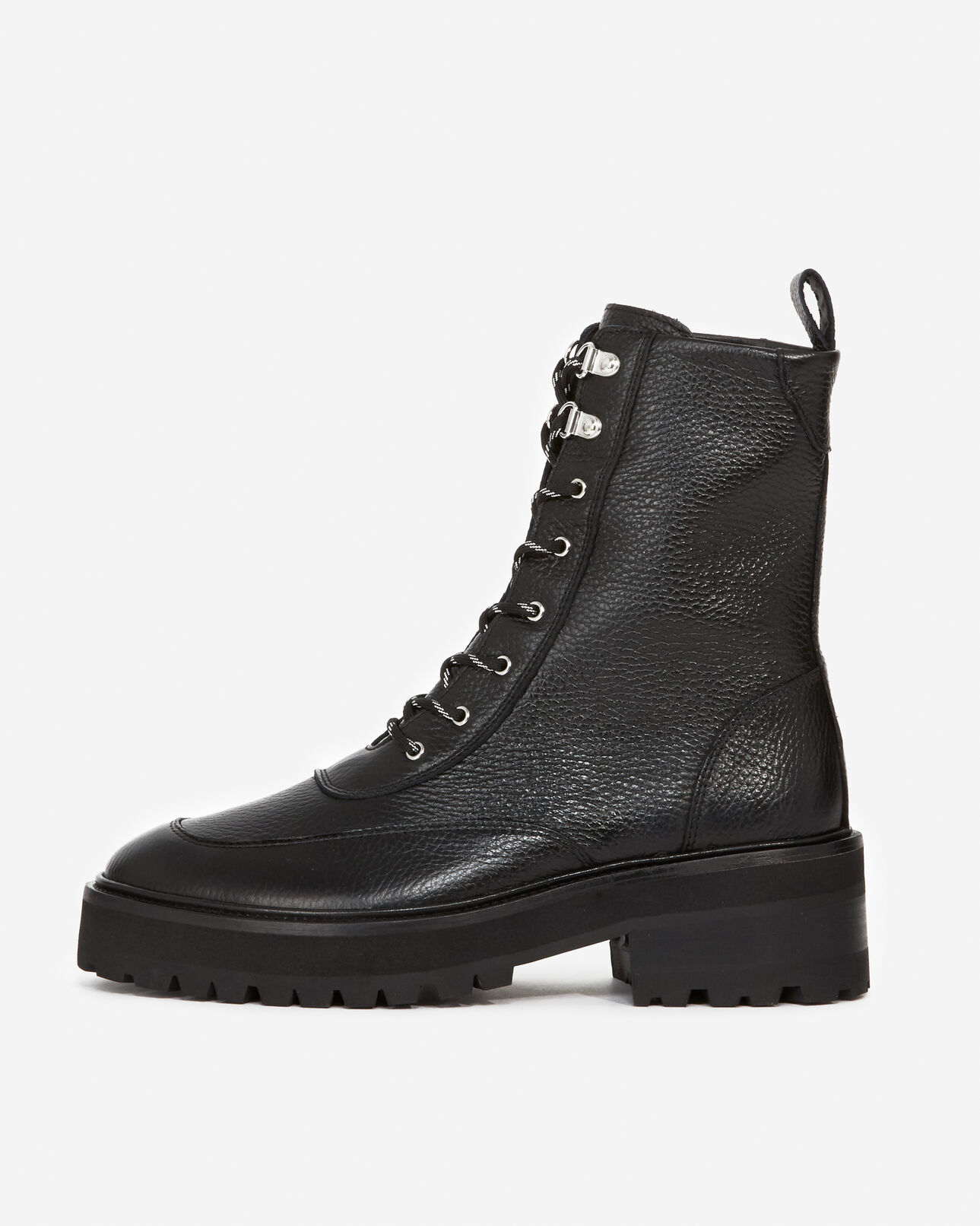 The Kooples FEMME BLACK bottines hautes cuir noir style rangers