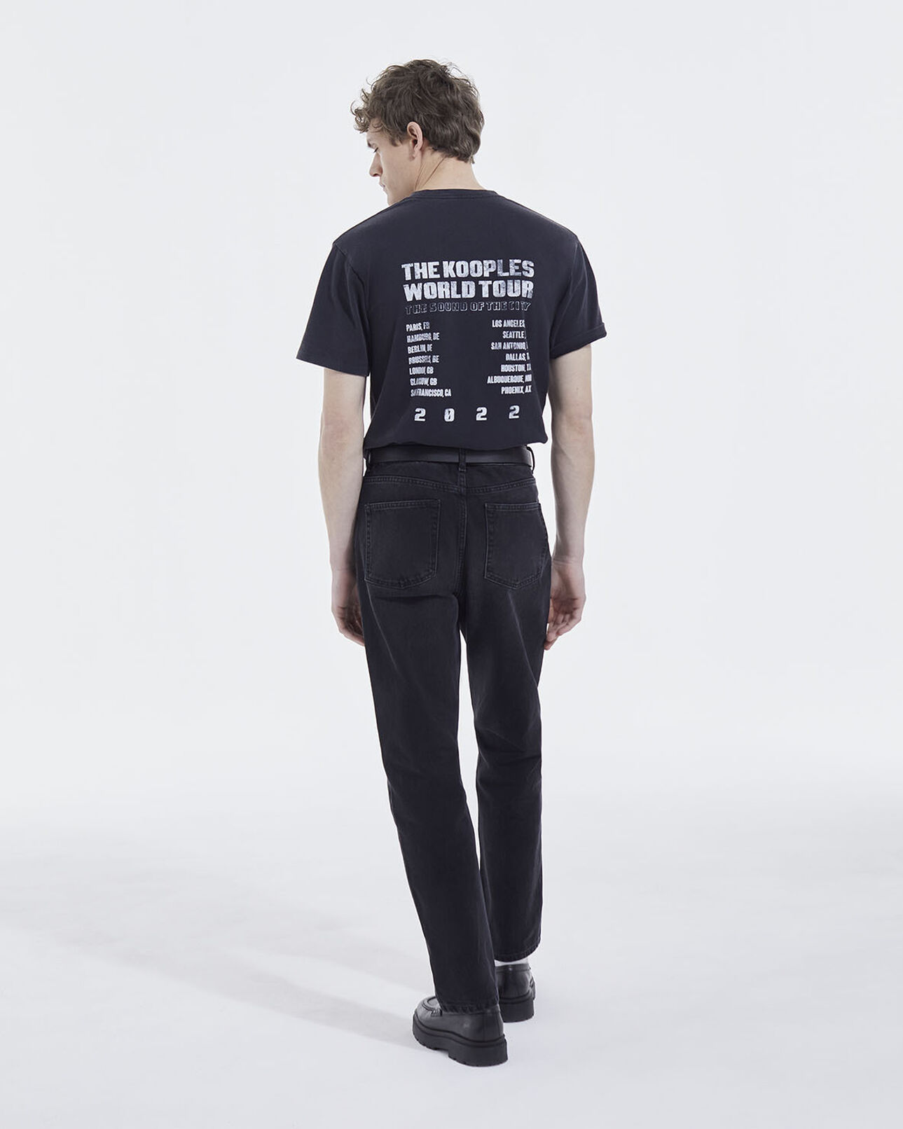 The Kooples MEN BLACK WASHED faded black cotton t-shirt with chest logo
