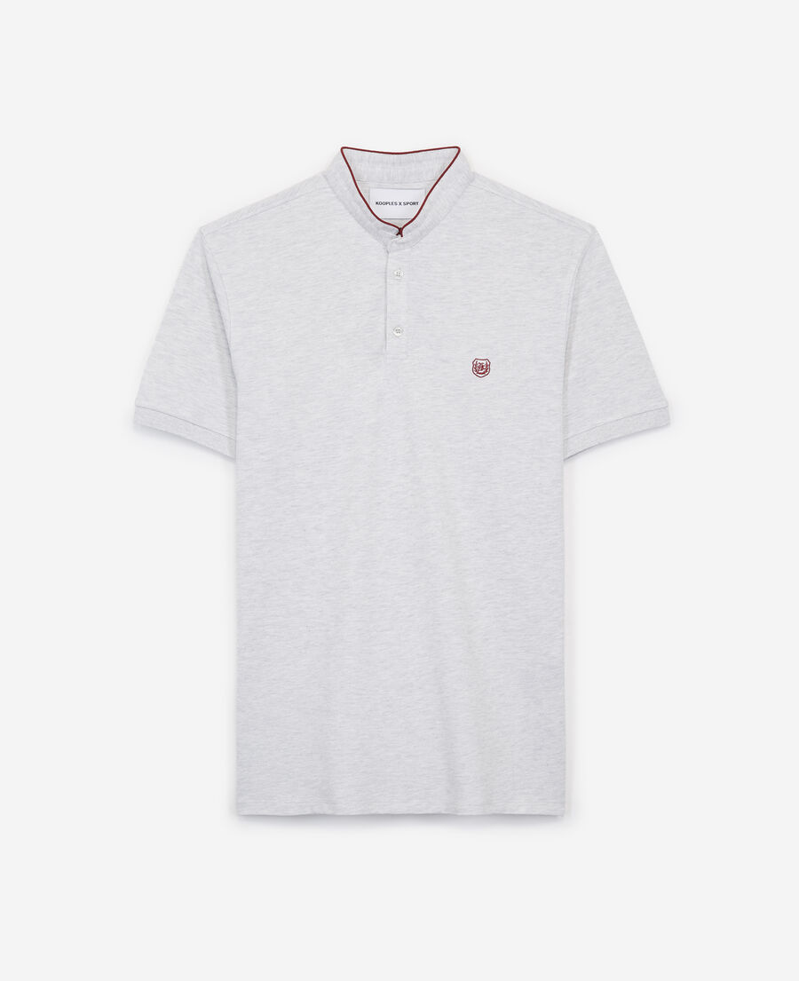 grey polo with red logo