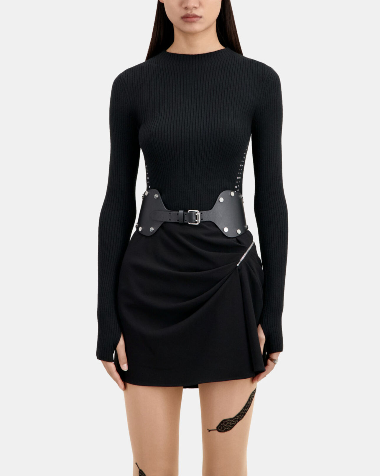 The Kooples DAMEN BLACK schwarzer, breiter gürtel aus leder