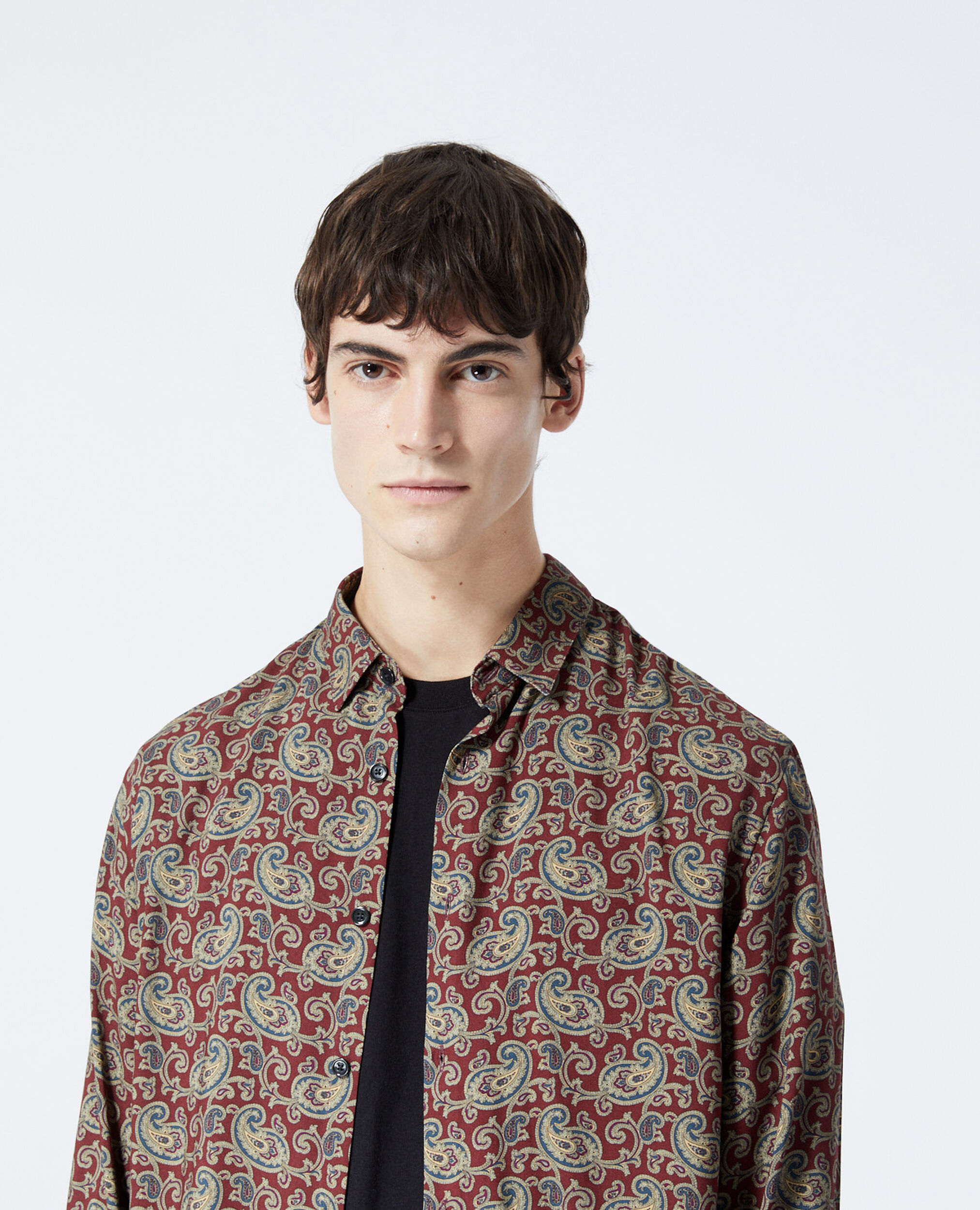 Flowing burgundy shirt with paisley motif | The Kooples
