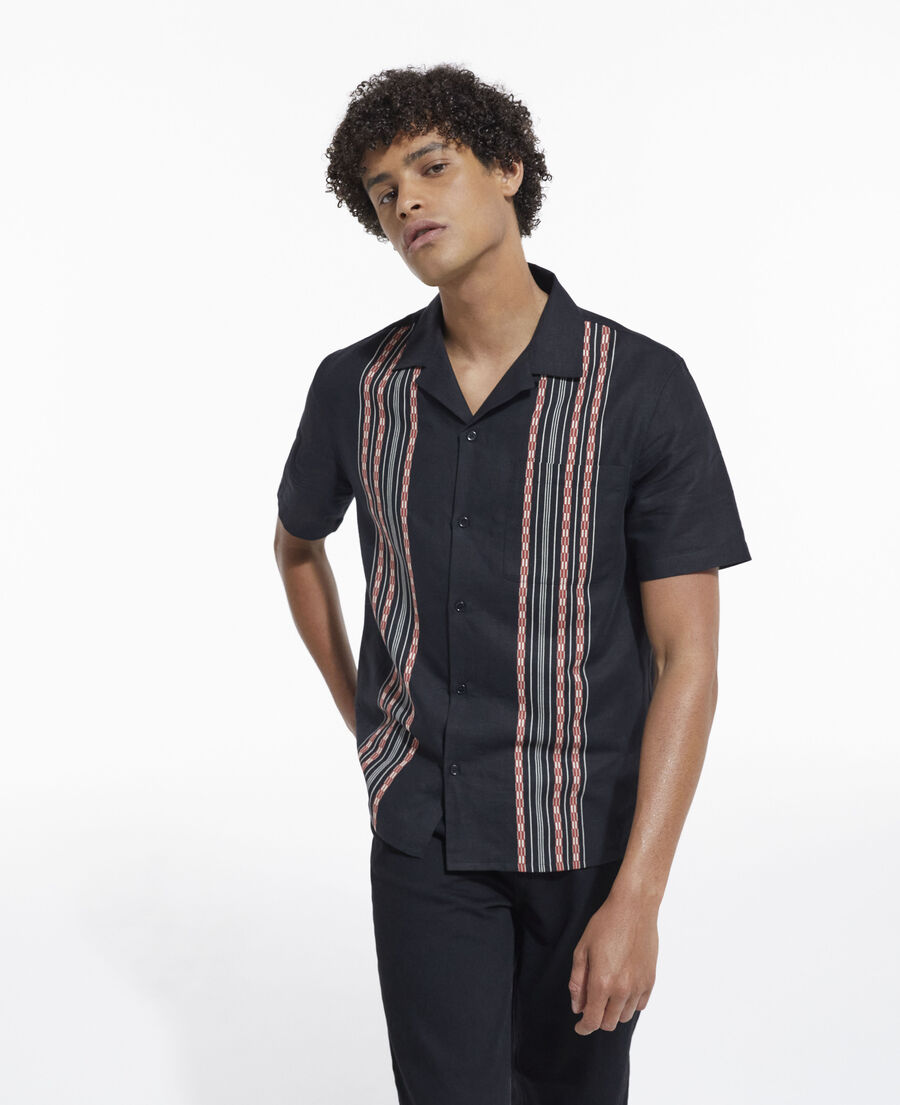 cotton linen shirt with contrasting stripes
