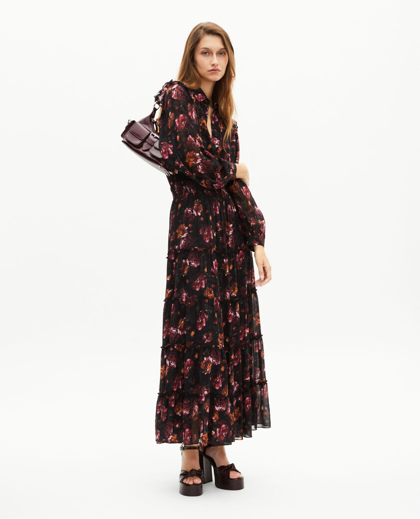 The Kooples DAMEN BLACK - RED langes kleid mit rosenprint bordeaux