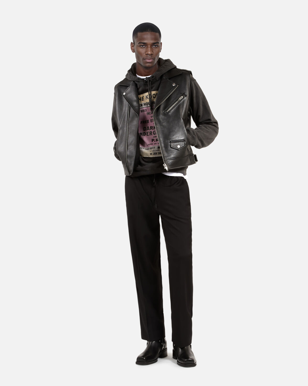 The Kooples HOMME BLACK blouson sans manches en cuir noir