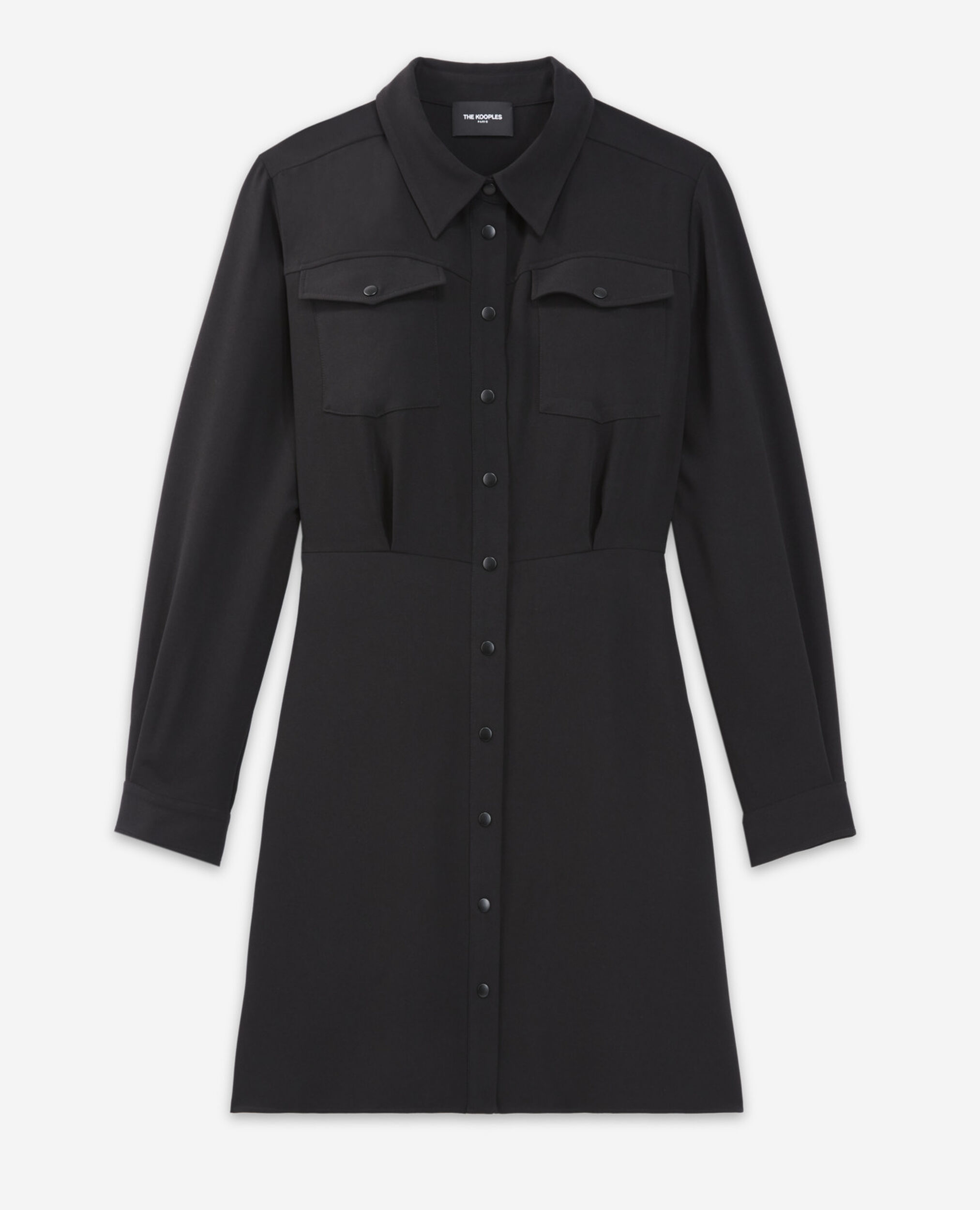 Robe chemise courte noire boutonnée, BLACK, hi-res image number null