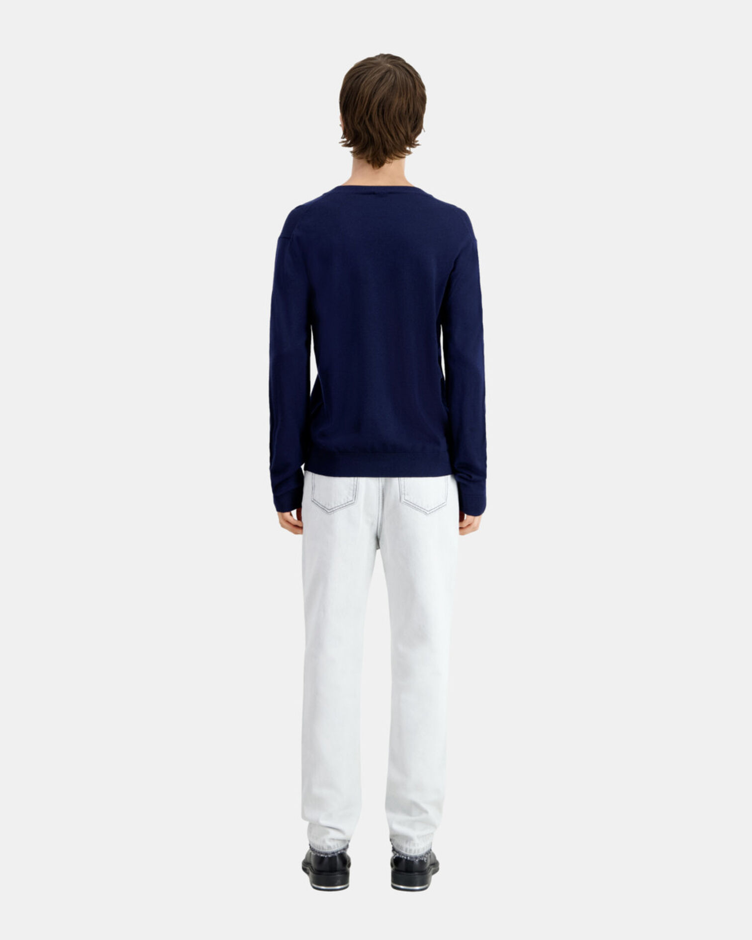 Navy blue merino wool sweater, NAVY, hi-res image number null
