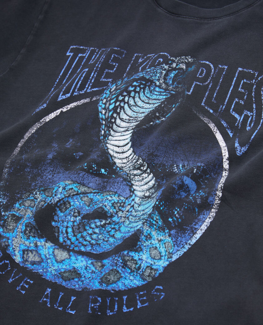 The Kooples HERREN BLACK WASHED schwarzes t-shirt herren mit „cobra“-siebdruck