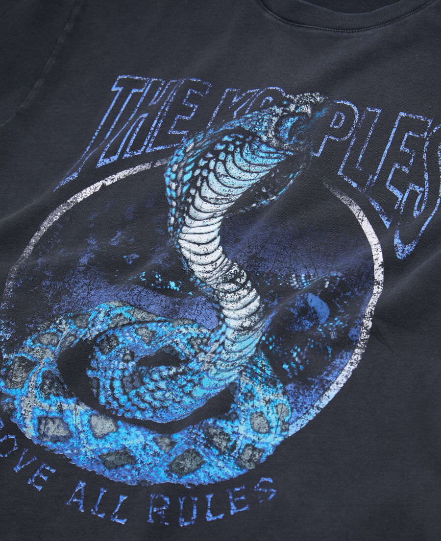 The Kooples MEN BLACK WASHED men's black t-shirt cobra serigraphy