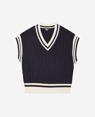 The Kooples F NAVY ECRU sleeveless navy cotton sweater