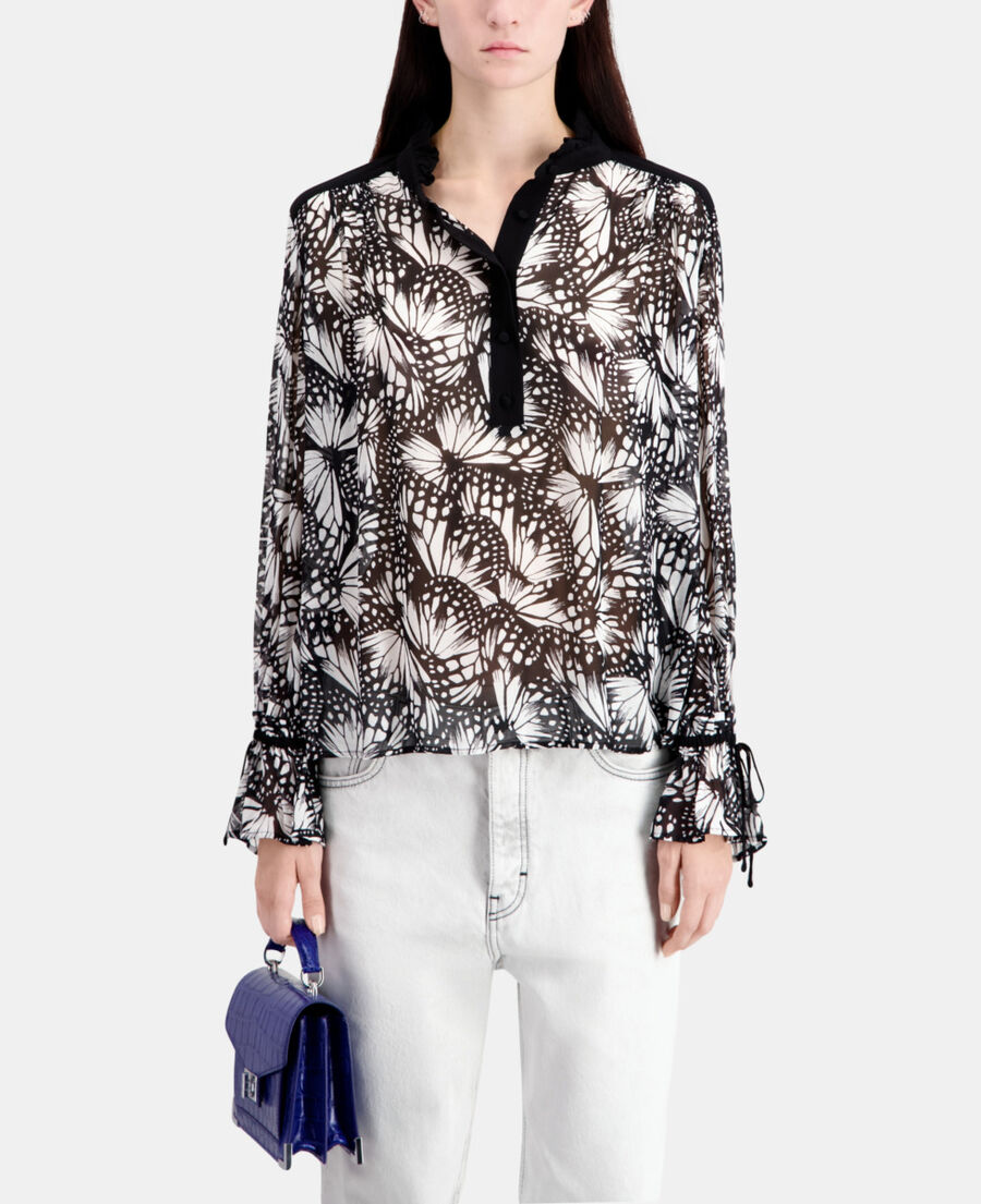 The Kooples FEMME BLACK WHITE top imprim&eacute; avec d&eacute;tails contrast&eacute;s