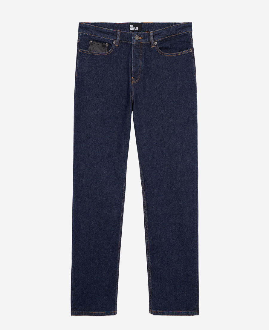 jean bleu slim avec poche en cuir