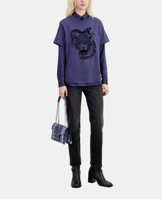 The Kooples F NIGHT BLUE blue t-shirt with snake leopard flocking