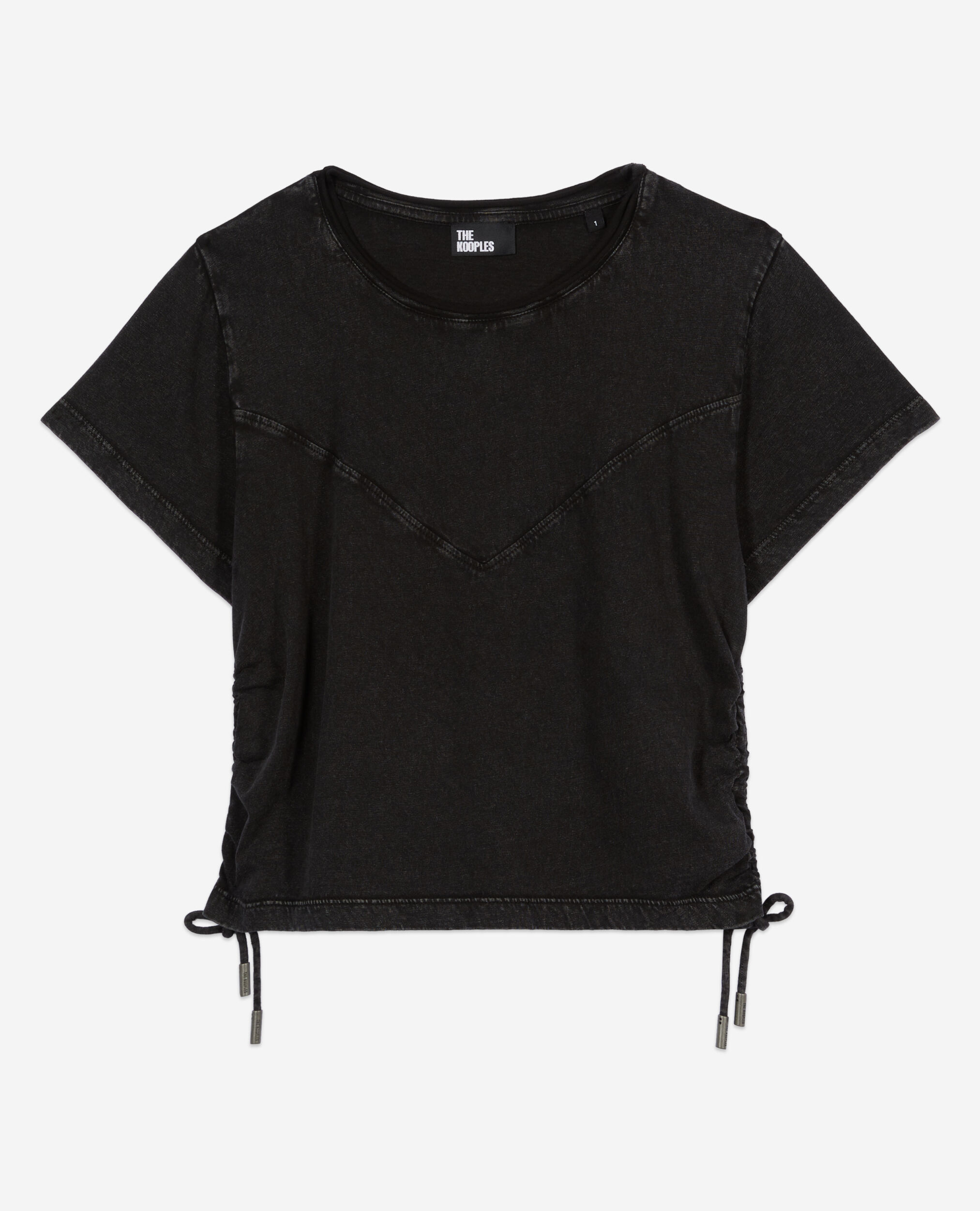 T-shirt noir avec laçage, BLACK WASHED, hi-res image number null